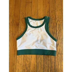 Wilo Sports Bra Womens Medium Green White Athletic Crop Top Polyester Spandex